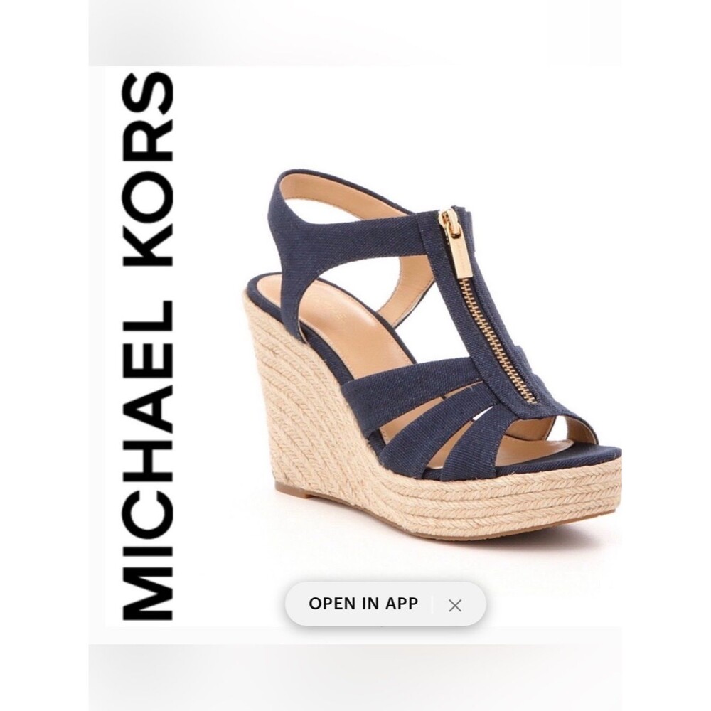 Michael Kors Navy Espadrille Wedge Sandals Damita